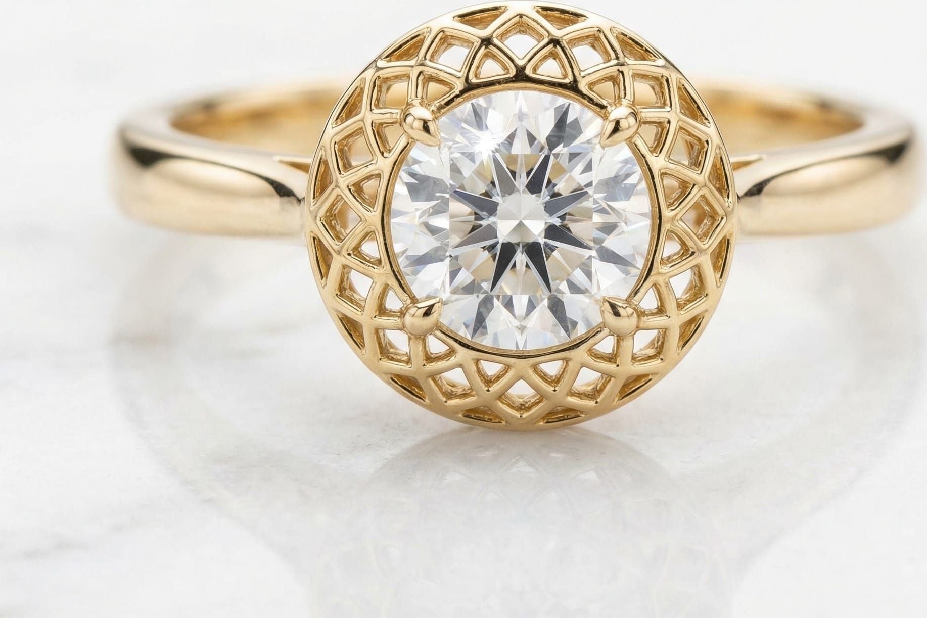 Atash Sacred Fire Lattice Halo Engagement Ring in 18ct Yellow Gold