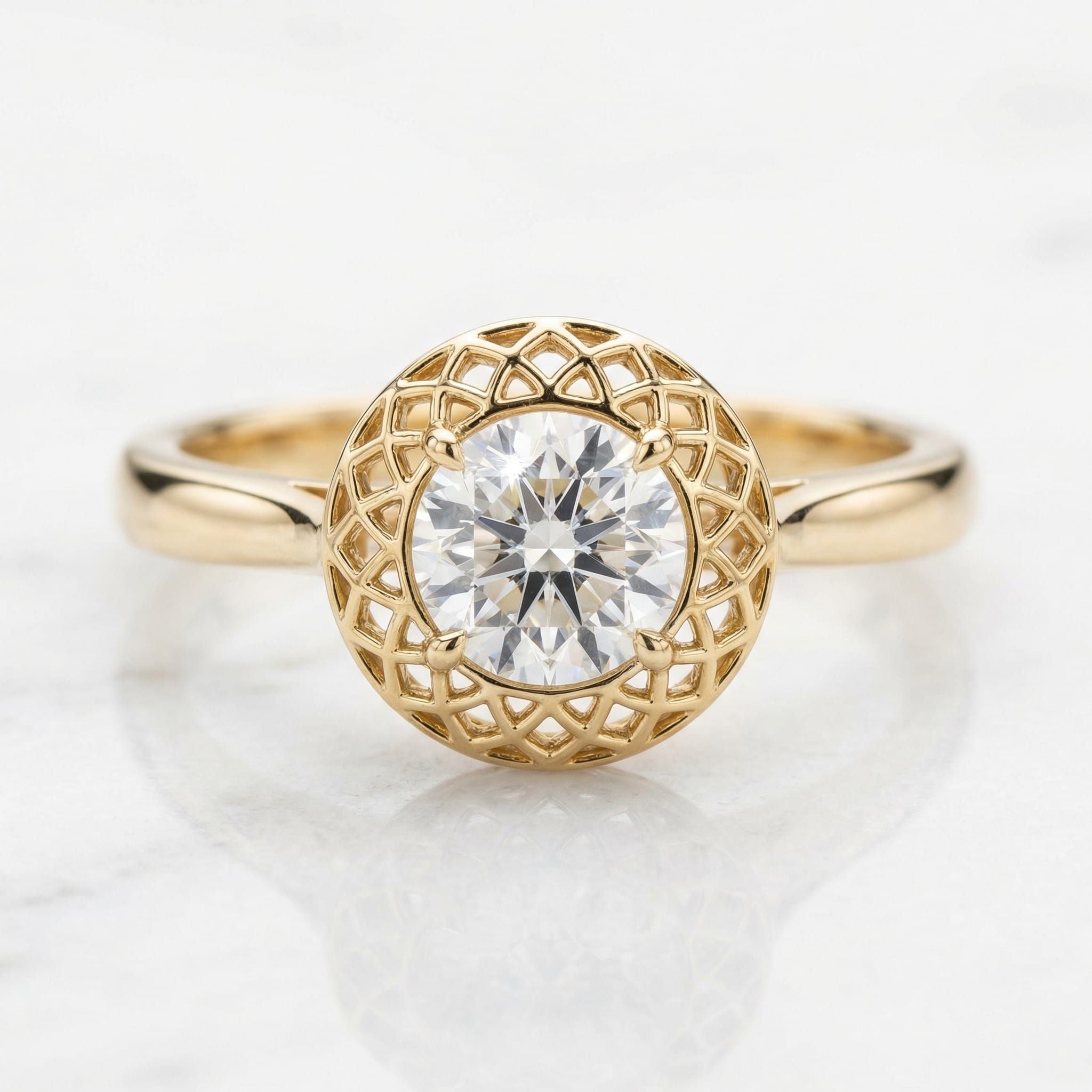 Atash Sacred Fire Lattice Halo Engagement Ring in 18ct Yellow Gold