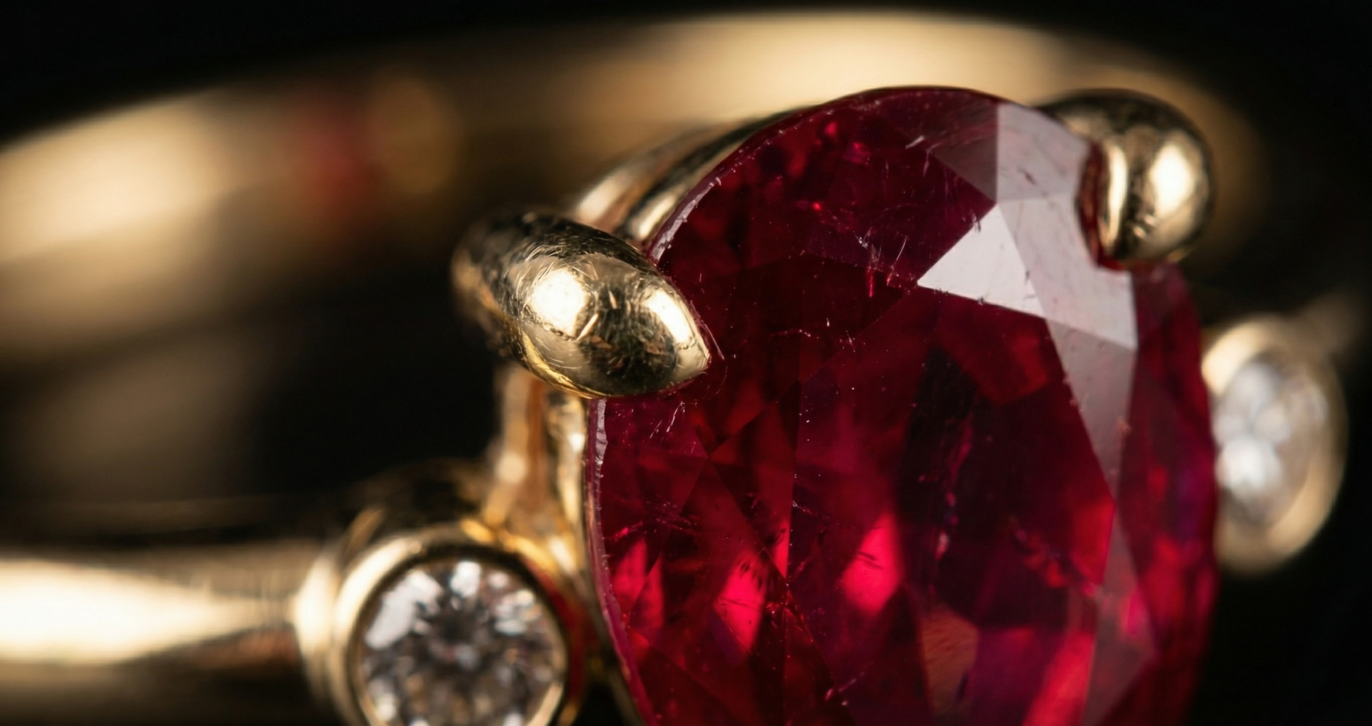 Laleh Engagement Ring - close-up detail of pear ruby and tulip petals