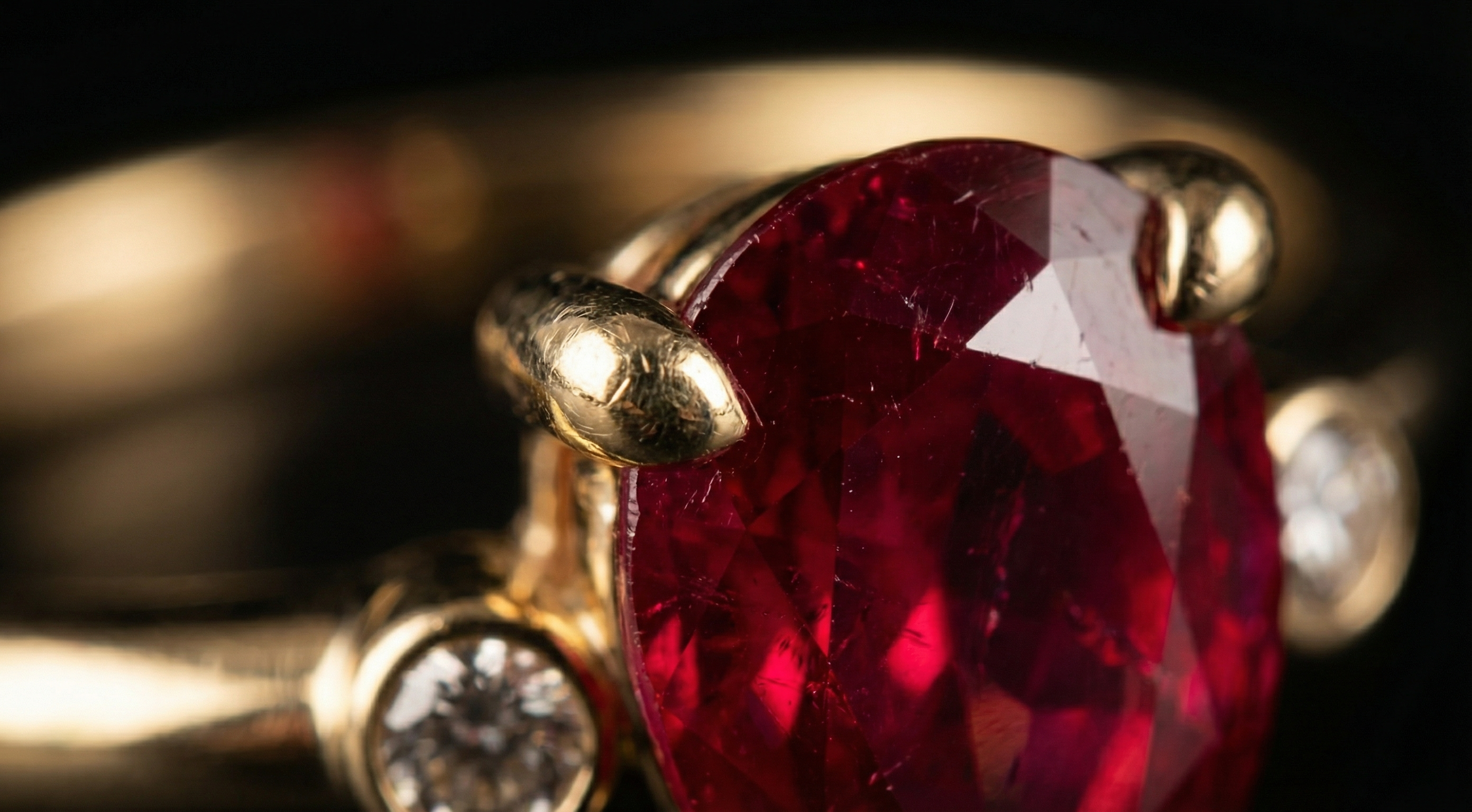 Laleh Engagement Ring - close-up detail of pear ruby and tulip petals