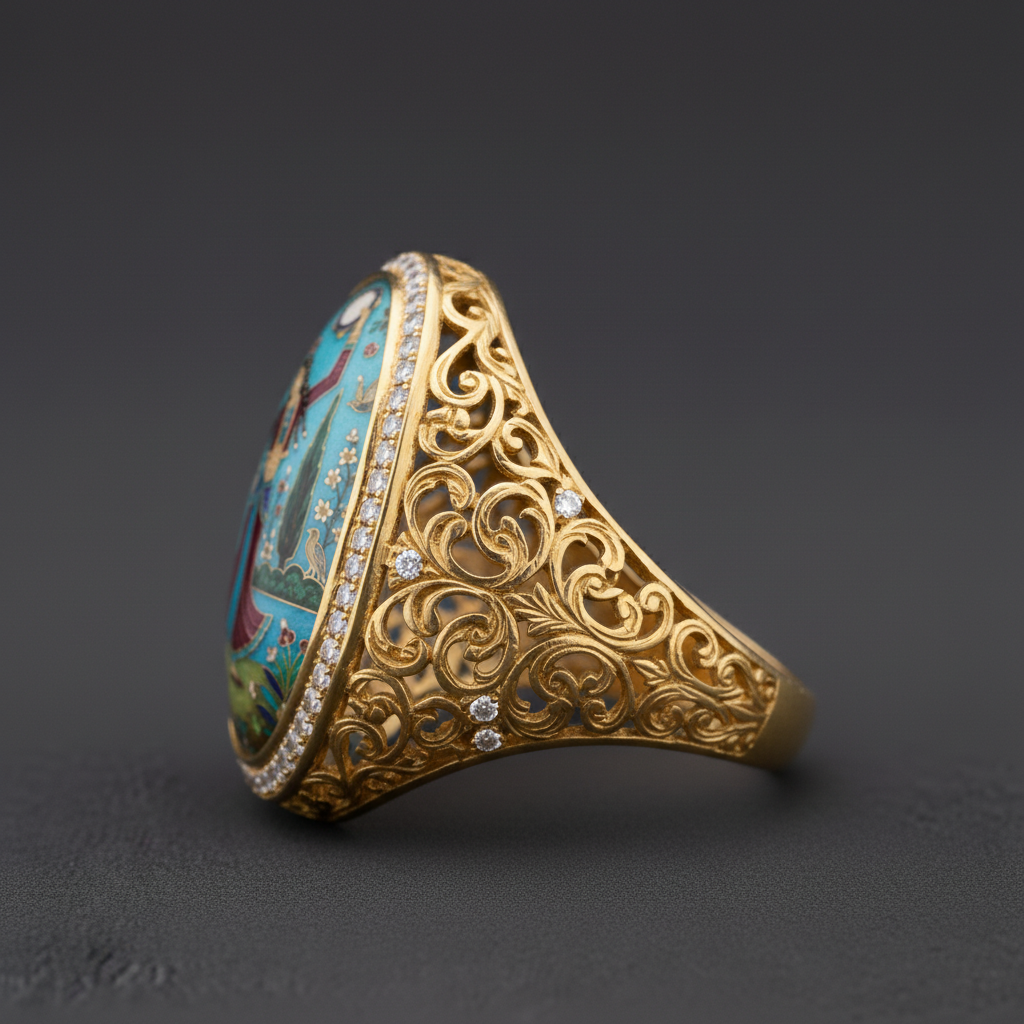 Persian Miniature Cocktail Ring - Side Profile Filigree Detail