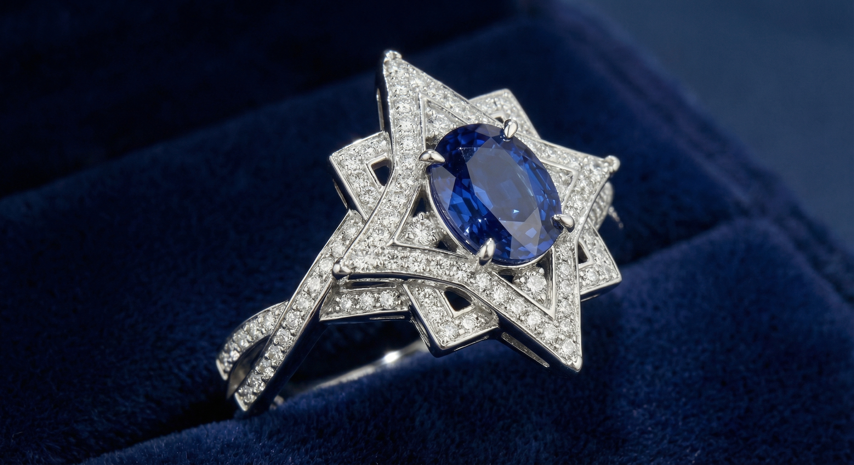 Kohestar Engagement Ring - Angle view showing split-shank band and star frame