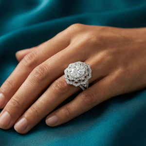 Gol-e Shab Diamond Lattice Ring worn on hand - Silux London