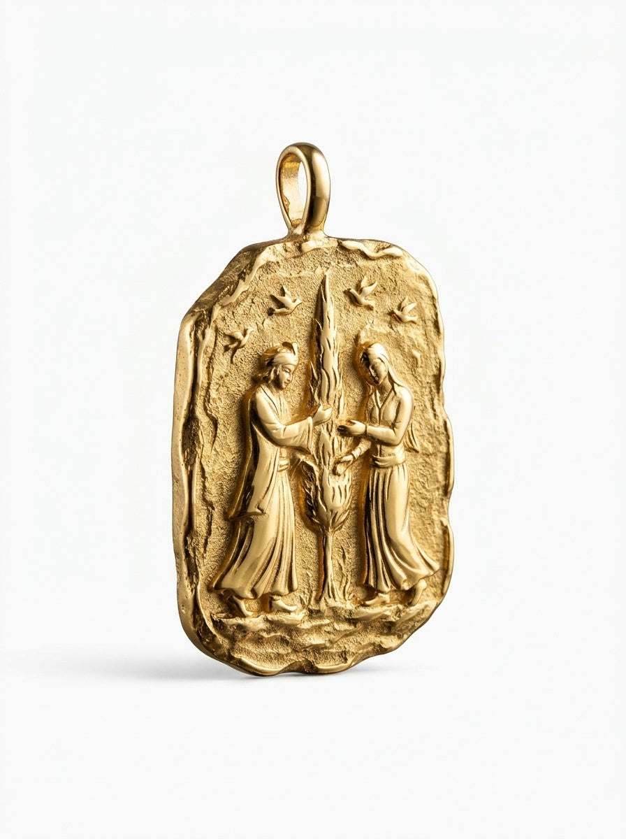 Story Canvas Pendant — 24ct Pure Gold, Persian Garden