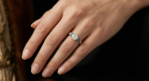 Shireen engagement ring - Ring worn on hand showing scale and proportions